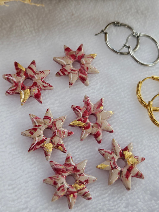 Pampilles interchangeables - par 2 -Collection Noël "Let it Shine" - PAULA - ROUGE ET IVOIRE MARBRÉ