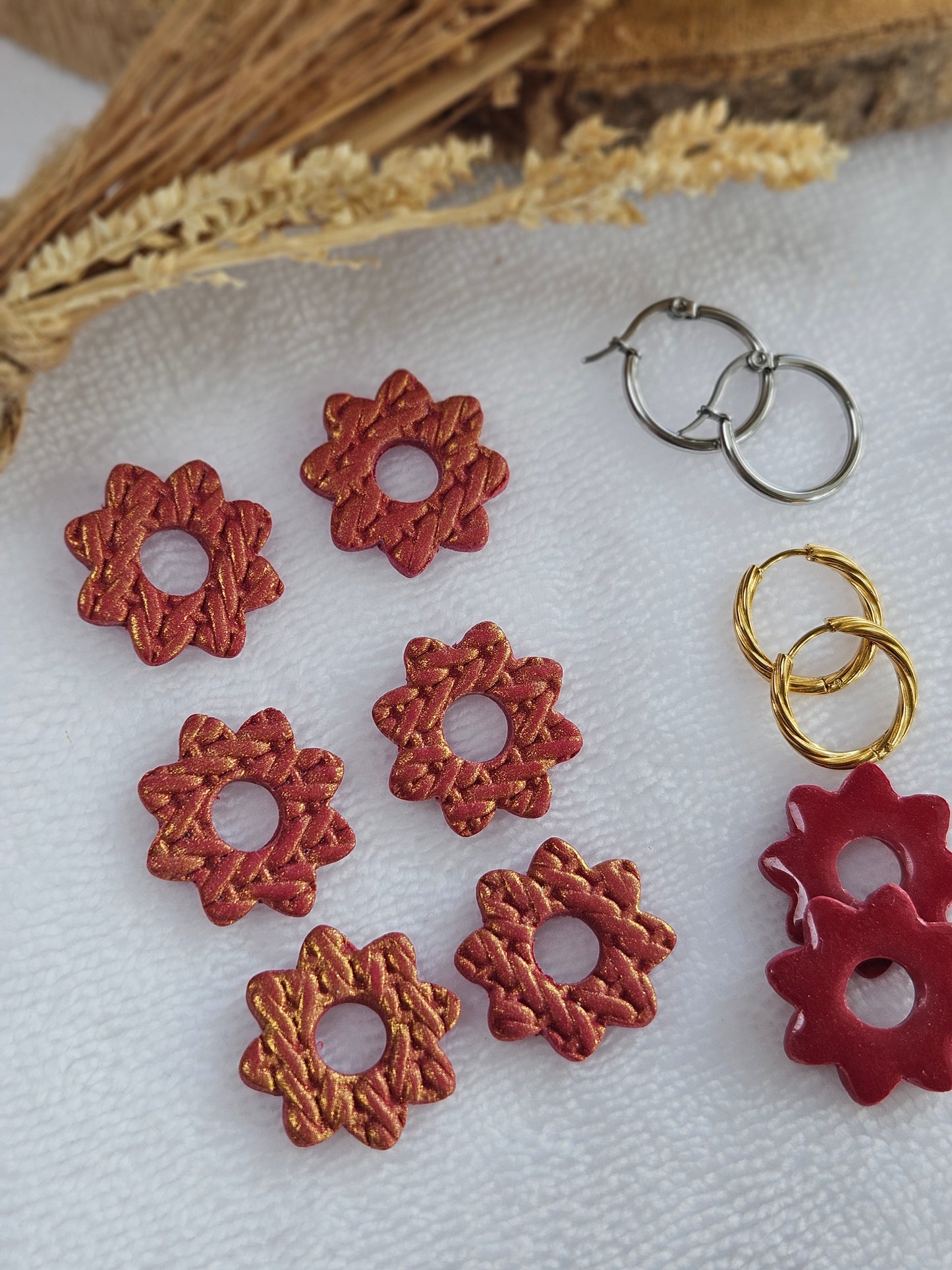 Pampilles interchangeables - par 2 -Collection Noël "Let it Shine" - LISETTE - ROUGE NACRÉ OR EFFET PULL RÉVERSIBLES