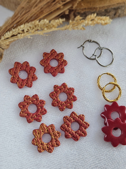 Pampilles interchangeables - par 2 -Collection Noël "Let it Shine" - LISETTE - ROUGE NACRÉ OR EFFET PULL RÉVERSIBLES