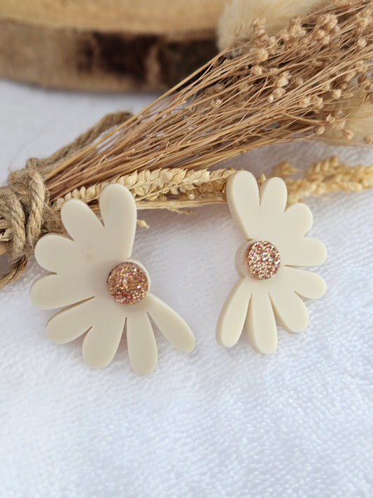 Boucles d'oreilles  - COLETTE - Ivoire et champagne paillettes