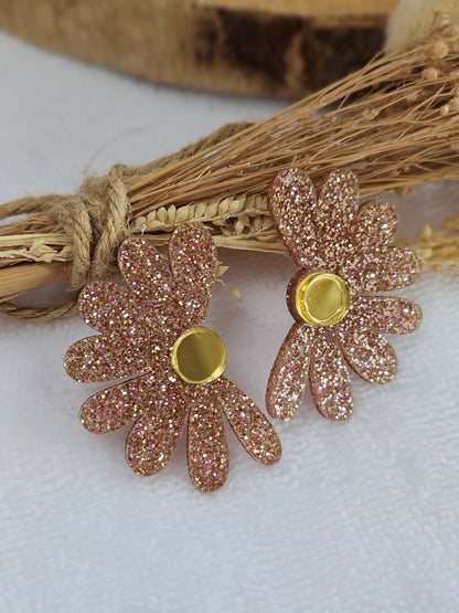 Boucles d'oreilles  - COLETTE - Champagne paillette et or miroir