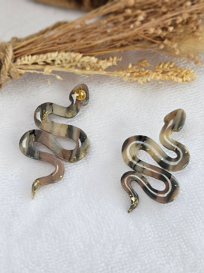 Boucles d'oreilles  - SNAKE - SERPENT - nacré taupe noir