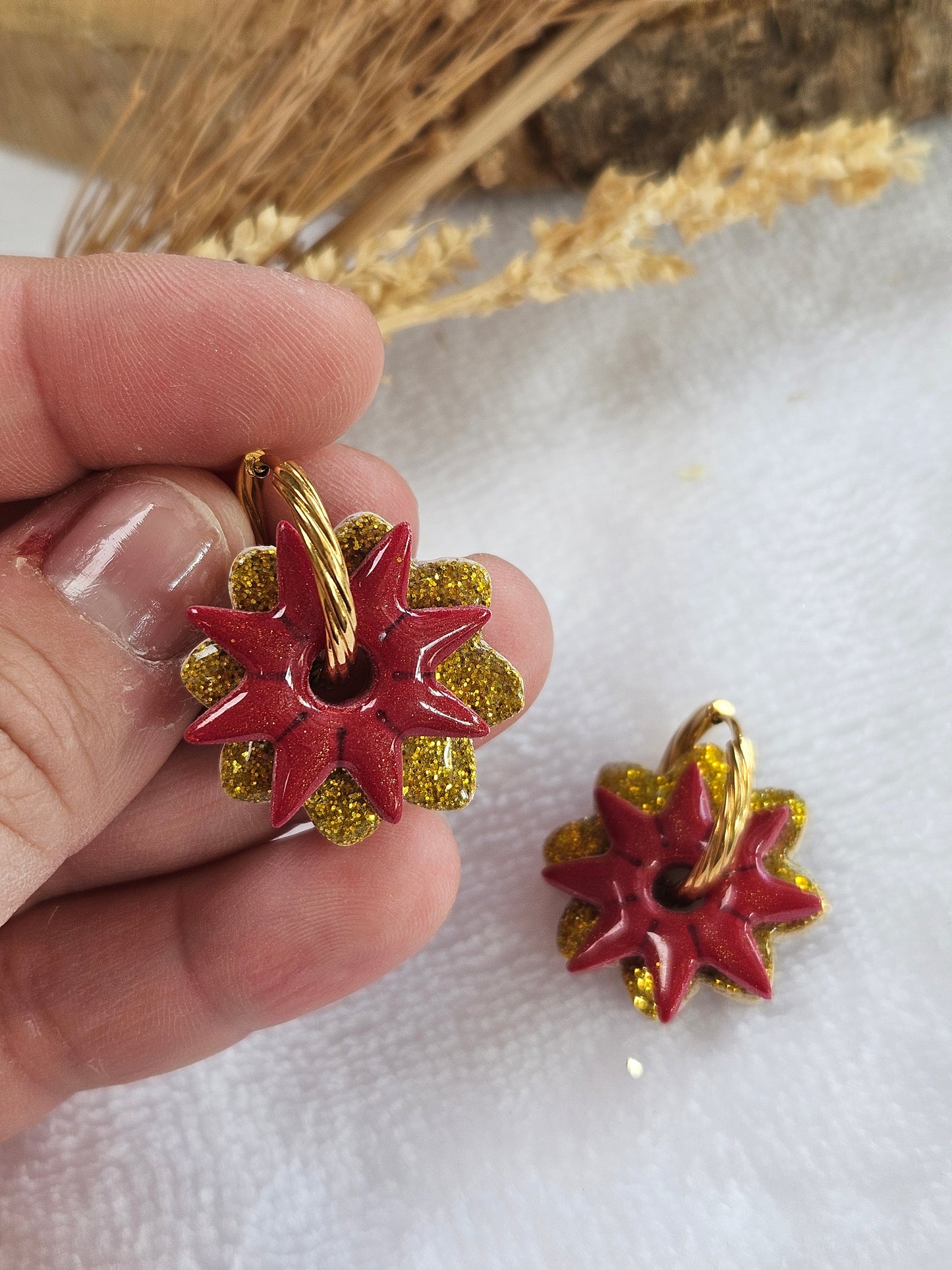 Pampilles interchangeables - Collection Noël "Let it Shine" - PAULA - ROUGE PAILLETTE OR