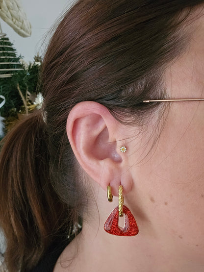 Pampilles interchangeables - par 2 - Collection Noël "Let it Shine" - SIMONE - BEIGE/ ROUGE PAILLETTE