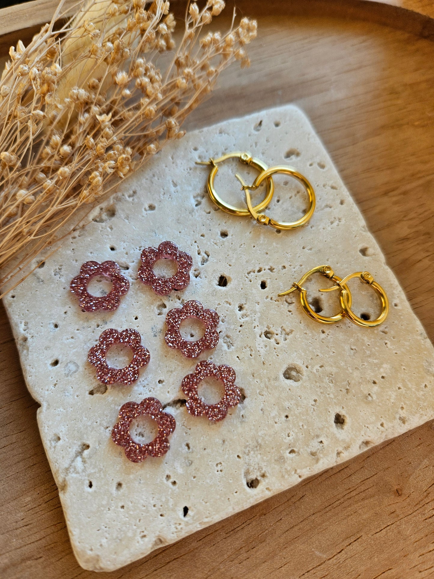 Pampilles interchangeables - par 2 - MINI ZELIE Pailleté vieux rose