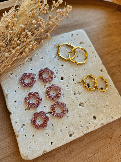 Pampilles interchangeables - par 2 - MINI ZELIE Pailleté vieux rose