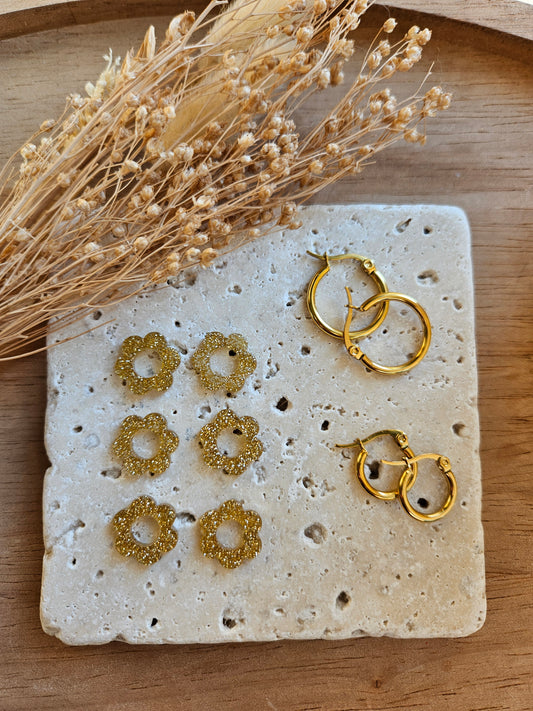 Pampilles interchangeables - par 2 - DROP OCTOBRE - MINI ZELIE Pailleté Doré