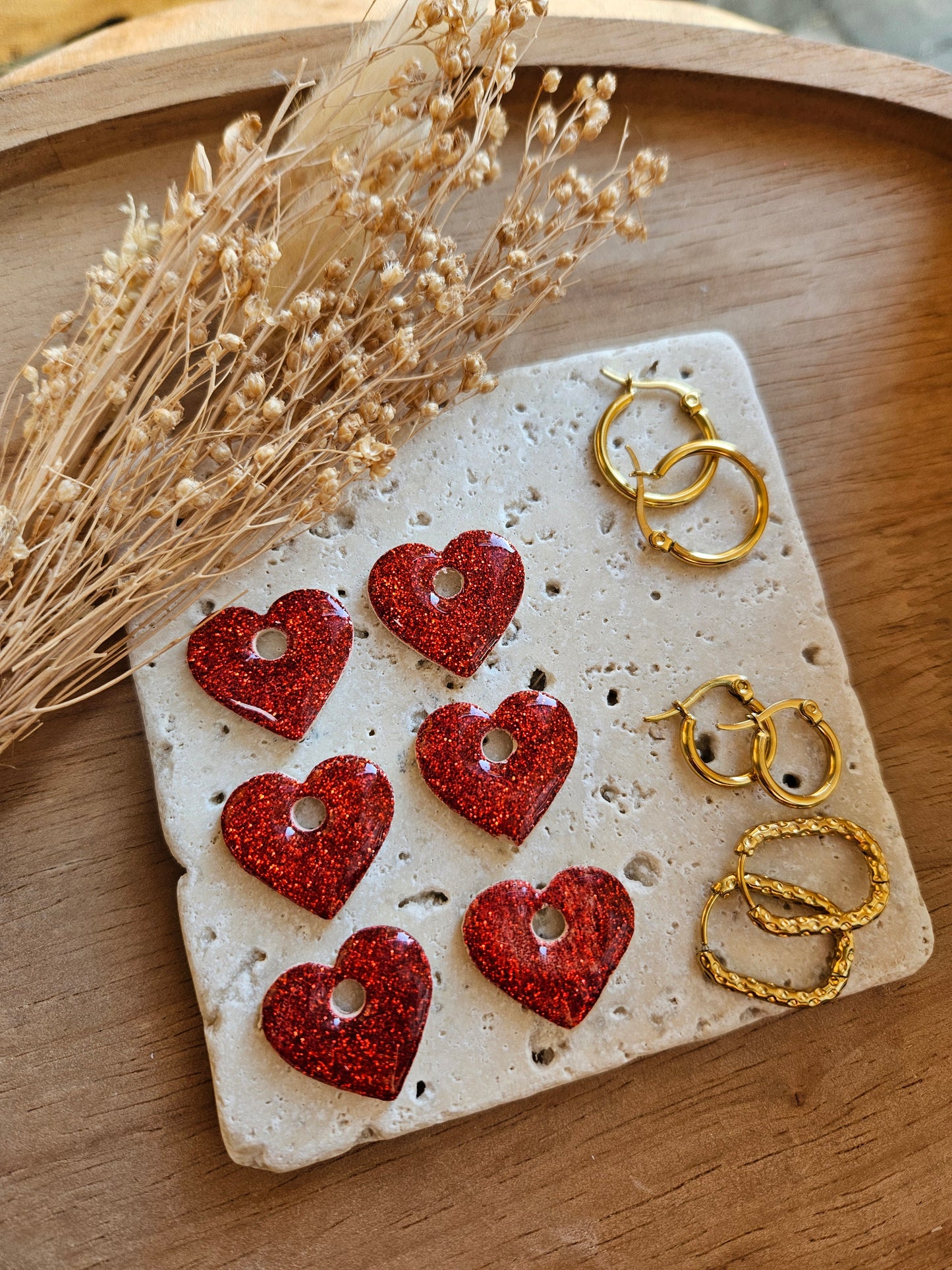 Pampilles interchangeables - par 2 - Collection Noël "Let it Shine" - MARGOT - BEIGE / ROUGE PAILLETTE