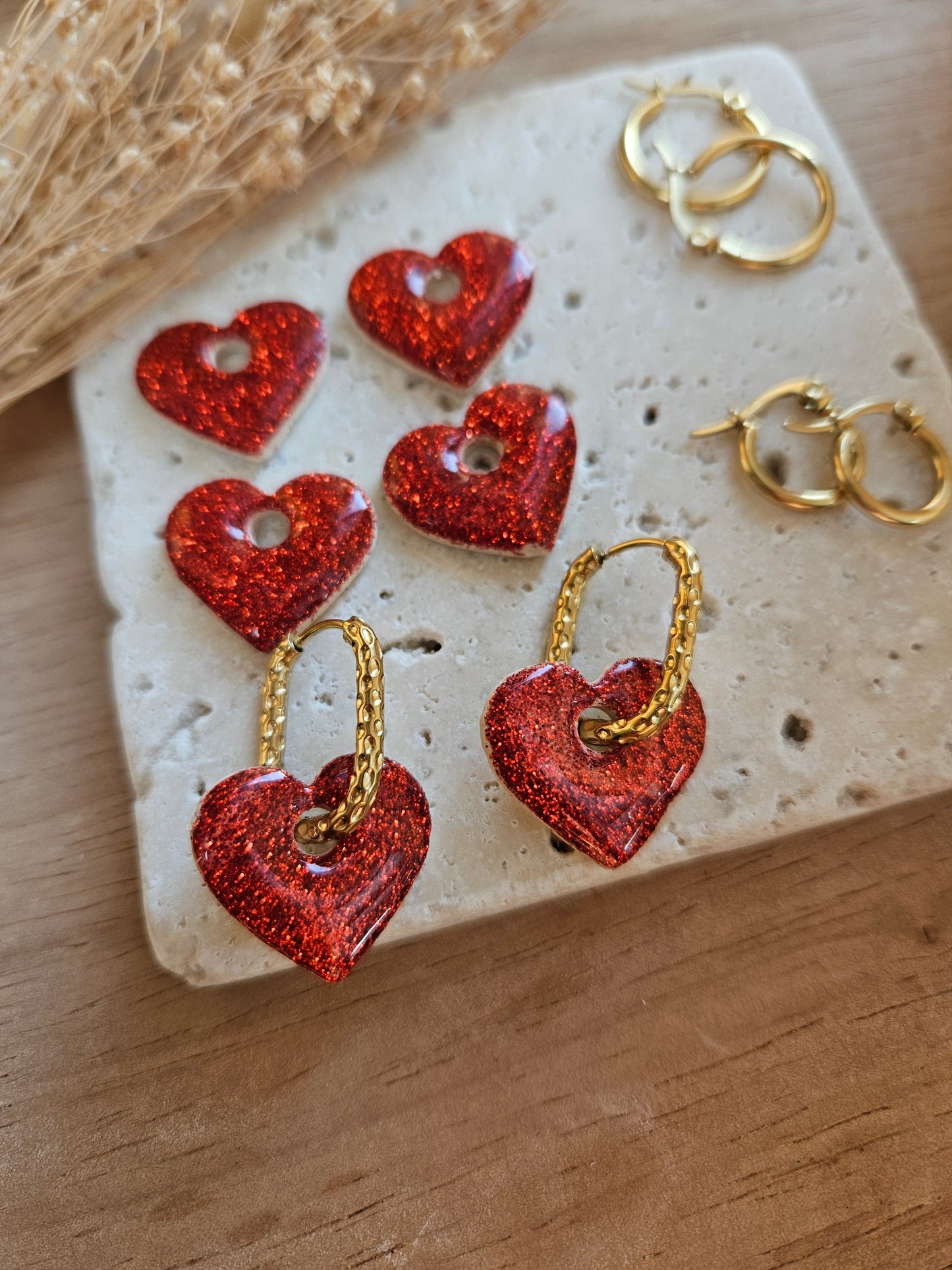 Pampilles interchangeables - par 2 - Collection Noël "Let it Shine" - MARGOT - BEIGE / ROUGE PAILLETTE