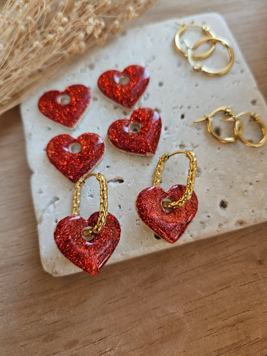 Pampilles interchangeables - par 2 - Collection Noël "Let it Shine" - MARGOT - BEIGE / ROUGE PAILLETTE