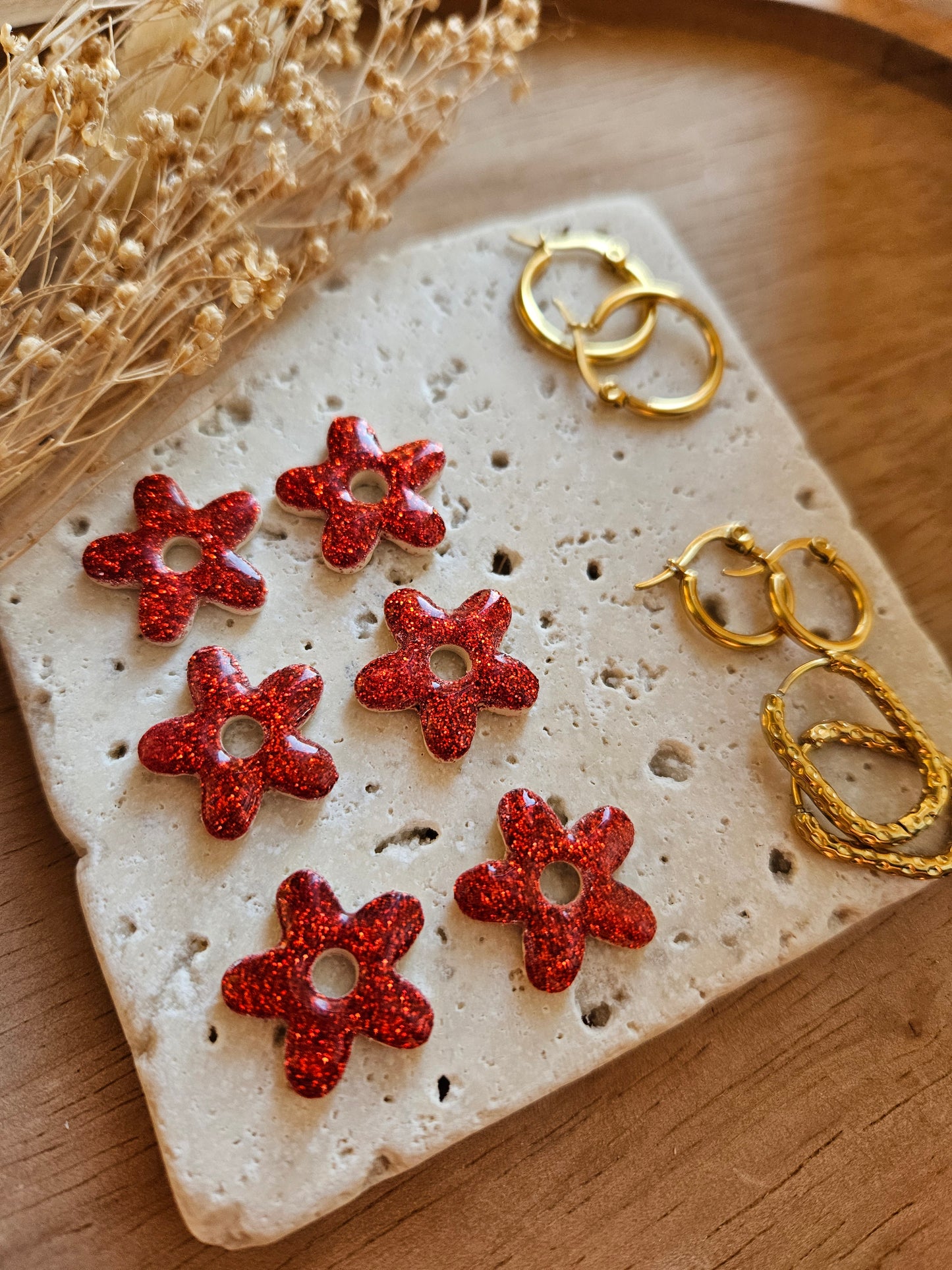 Pampilles interchangeables - par 2 -Collection Noël "Let it Shine" - ALBA - BEIGE / ROUGE PAILLETTE