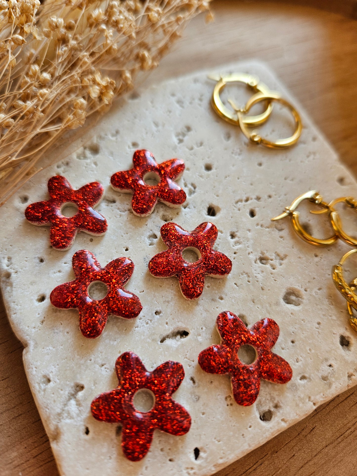 Pampilles interchangeables - par 2 -Collection Noël "Let it Shine" - ALBA - BEIGE / ROUGE PAILLETTE