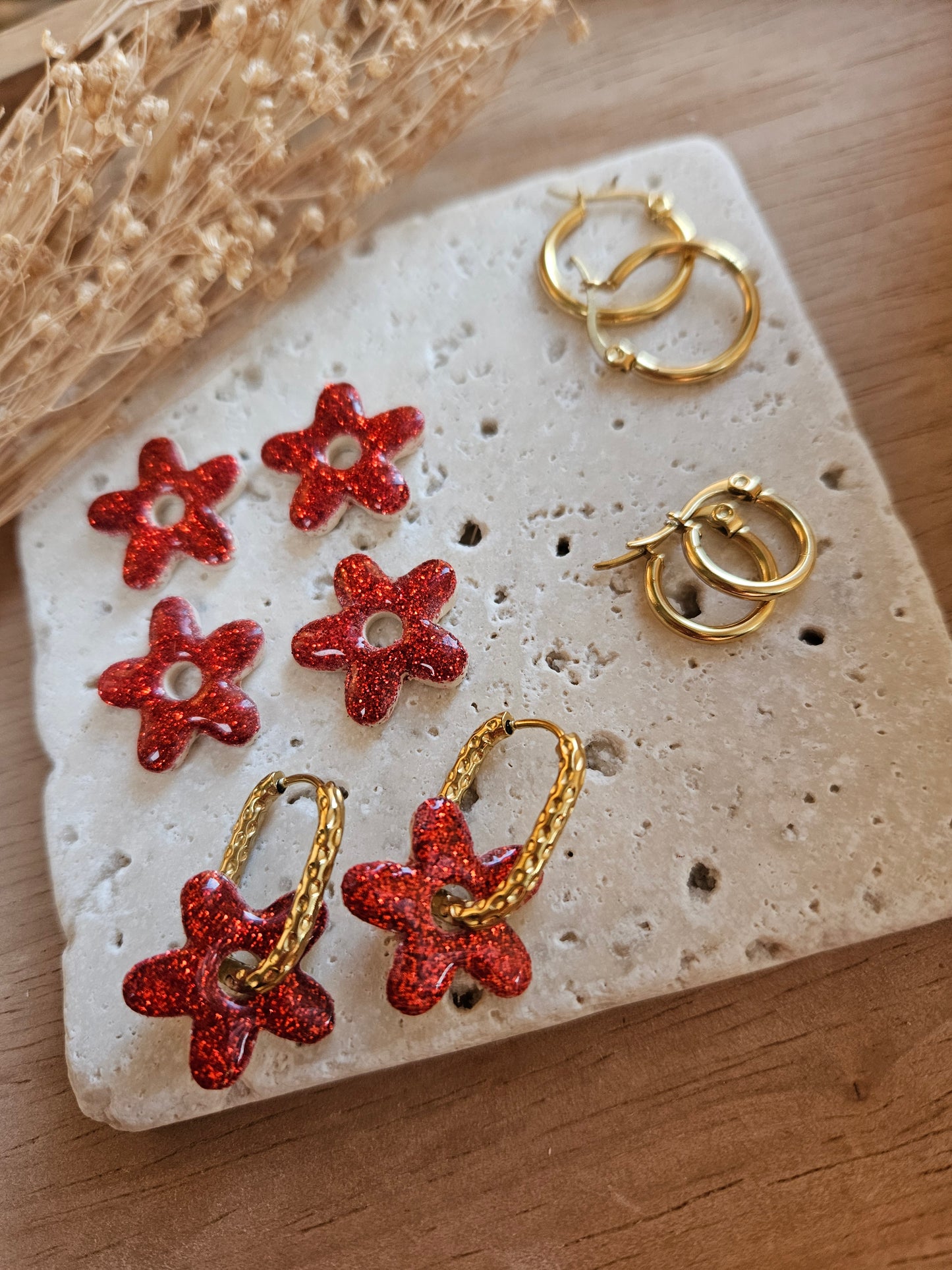 Pampilles interchangeables - par 2 -Collection Noël "Let it Shine" - ALBA - BEIGE / ROUGE PAILLETTE