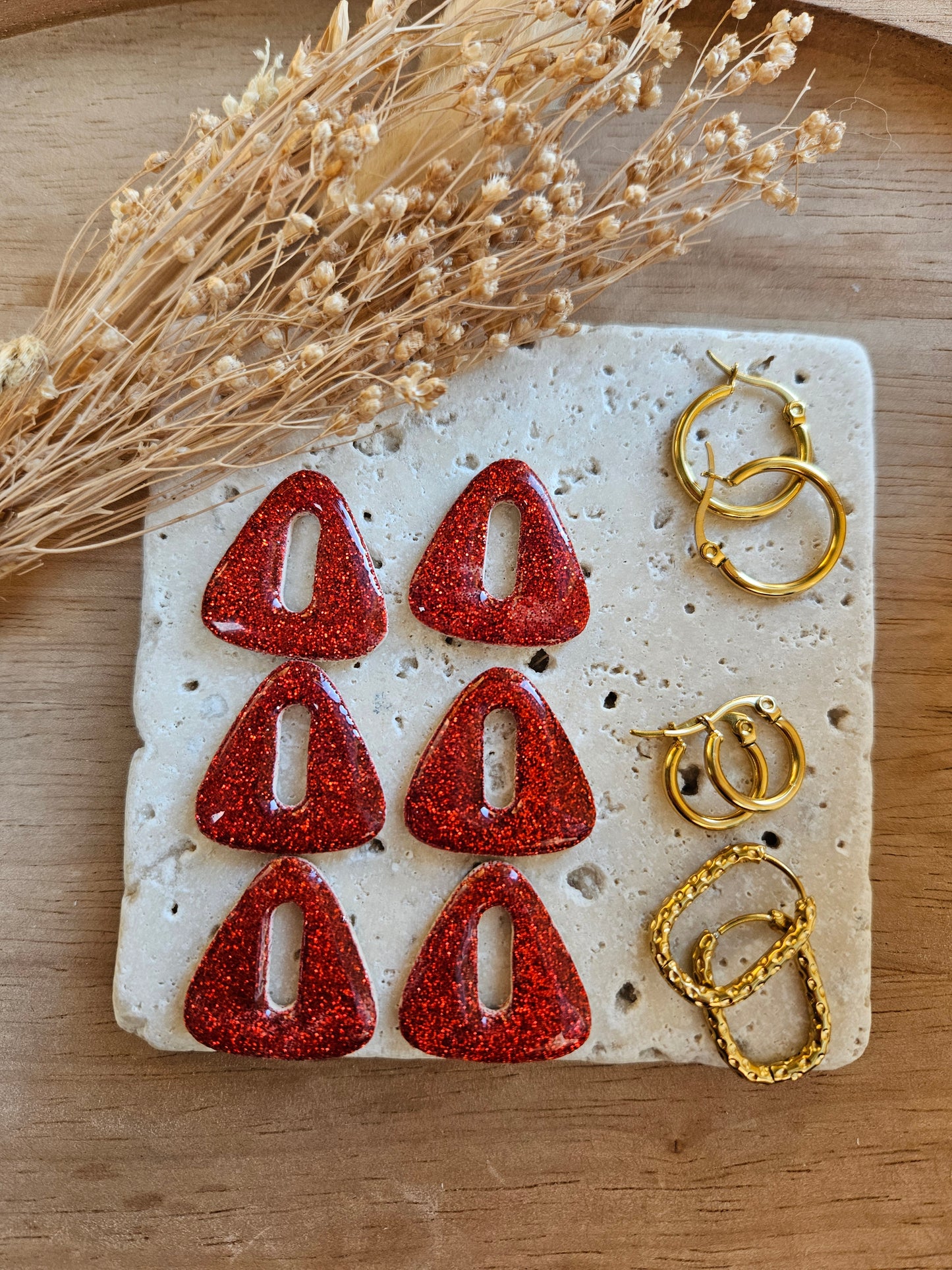 Pampilles interchangeables - par 2 - Collection Noël "Let it Shine" - SIMONE - BEIGE/ ROUGE PAILLETTE