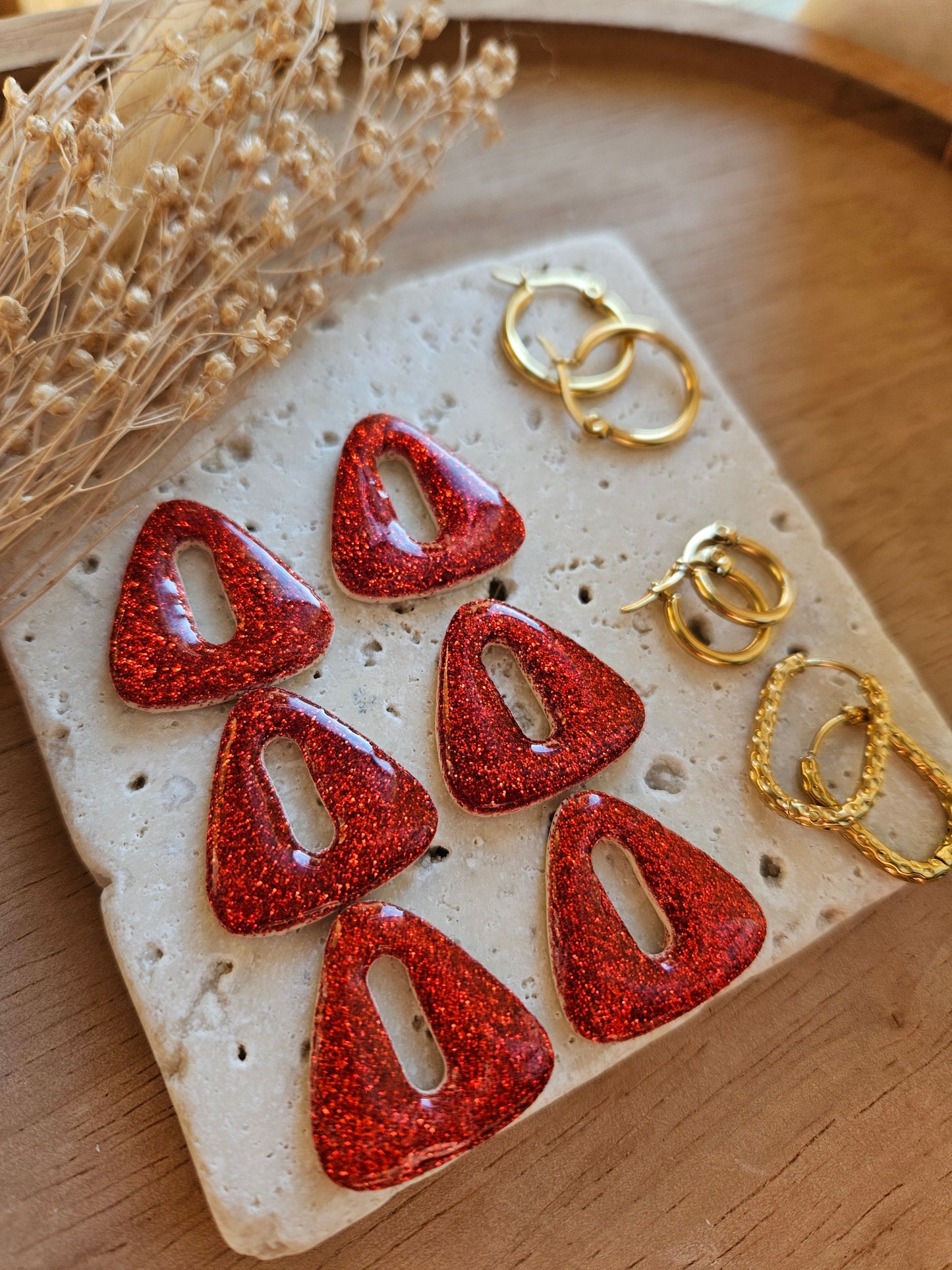 Pampilles interchangeables - par 2 - Collection Noël "Let it Shine" - SIMONE - BEIGE/ ROUGE PAILLETTE