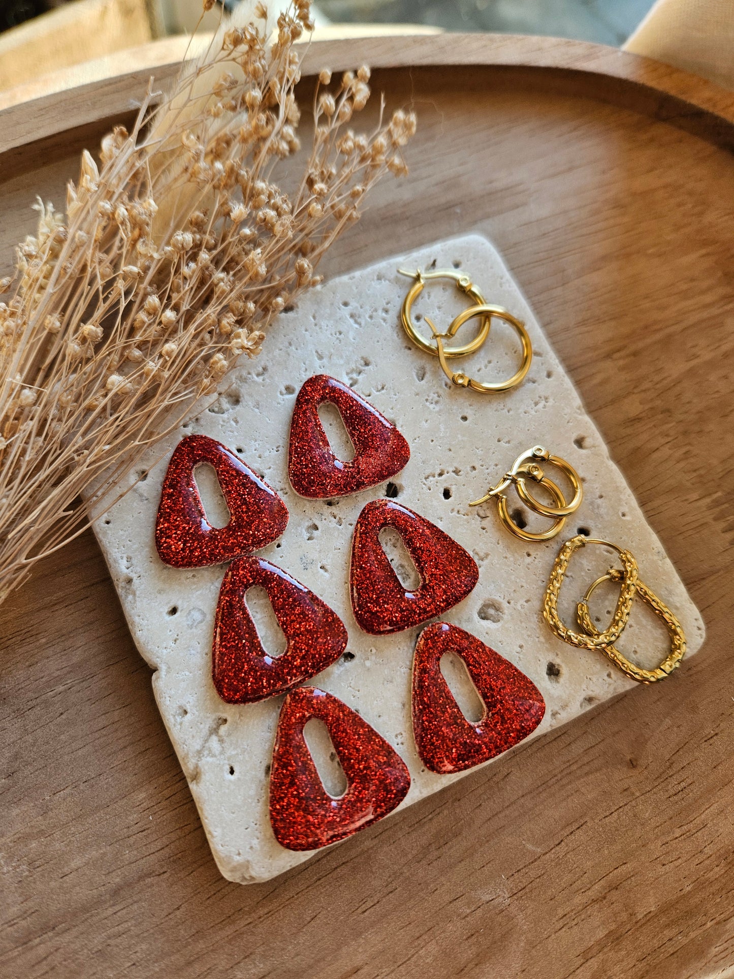 Pampilles interchangeables - par 2 - Collection Noël "Let it Shine" - SIMONE - BEIGE/ ROUGE PAILLETTE