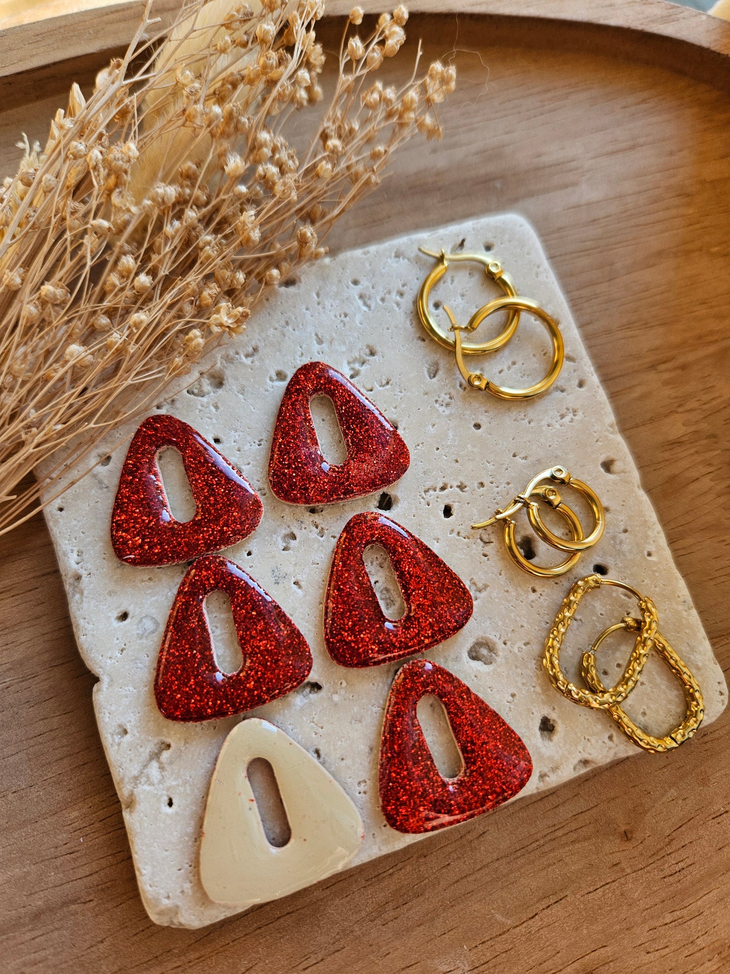 Pampilles interchangeables - par 2 - Collection Noël "Let it Shine" - SIMONE - BEIGE/ ROUGE PAILLETTE