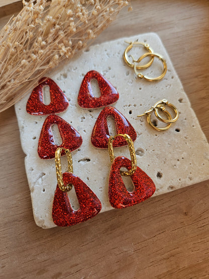 Pampilles interchangeables - par 2 - Collection Noël "Let it Shine" - SIMONE - BEIGE/ ROUGE PAILLETTE