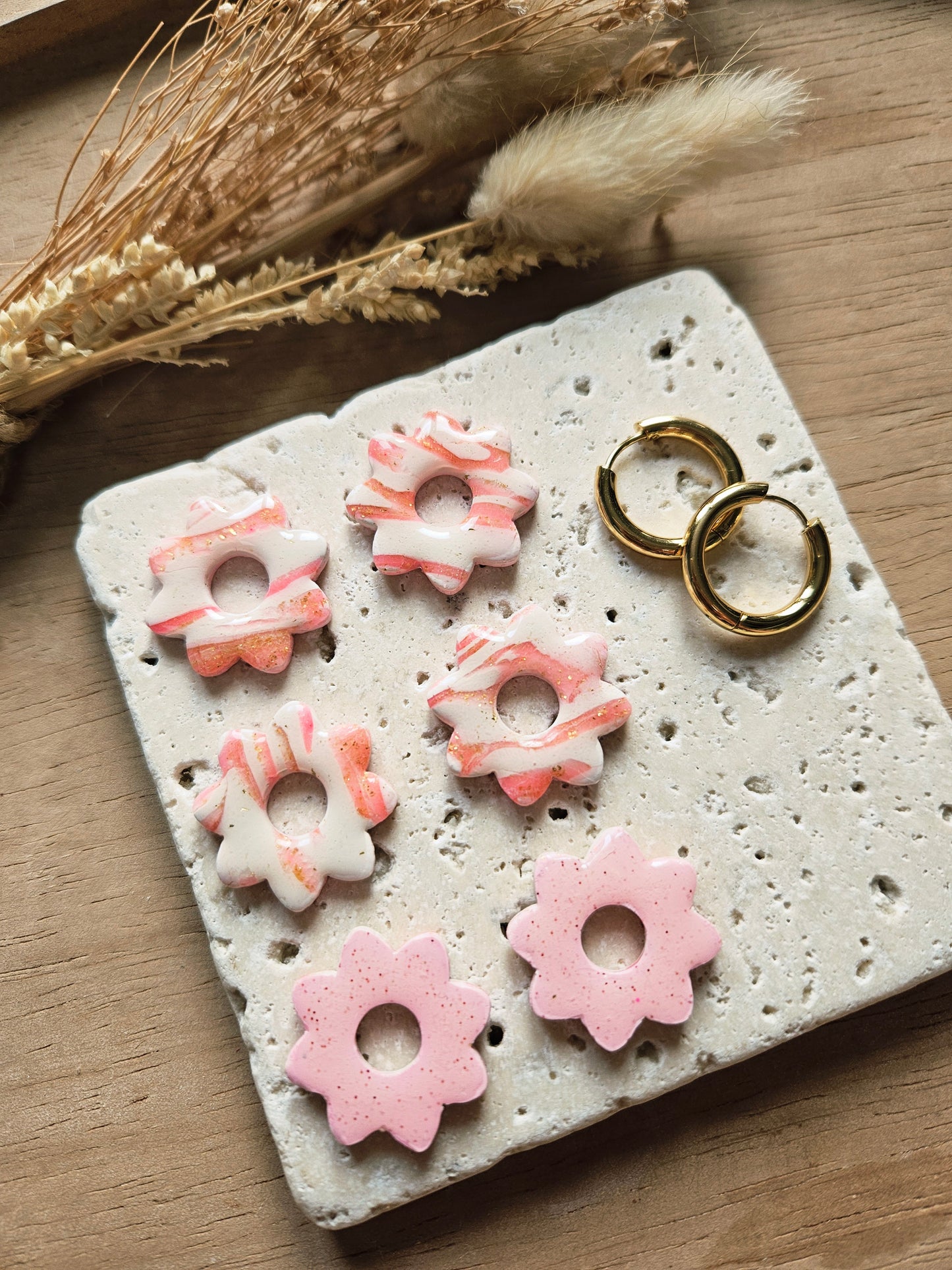 Pampilles interchangeables - par 2 - Collection Saint Valentin - LISETTE - Réversible ROSE MARBRÉE / ROSE FRAISE