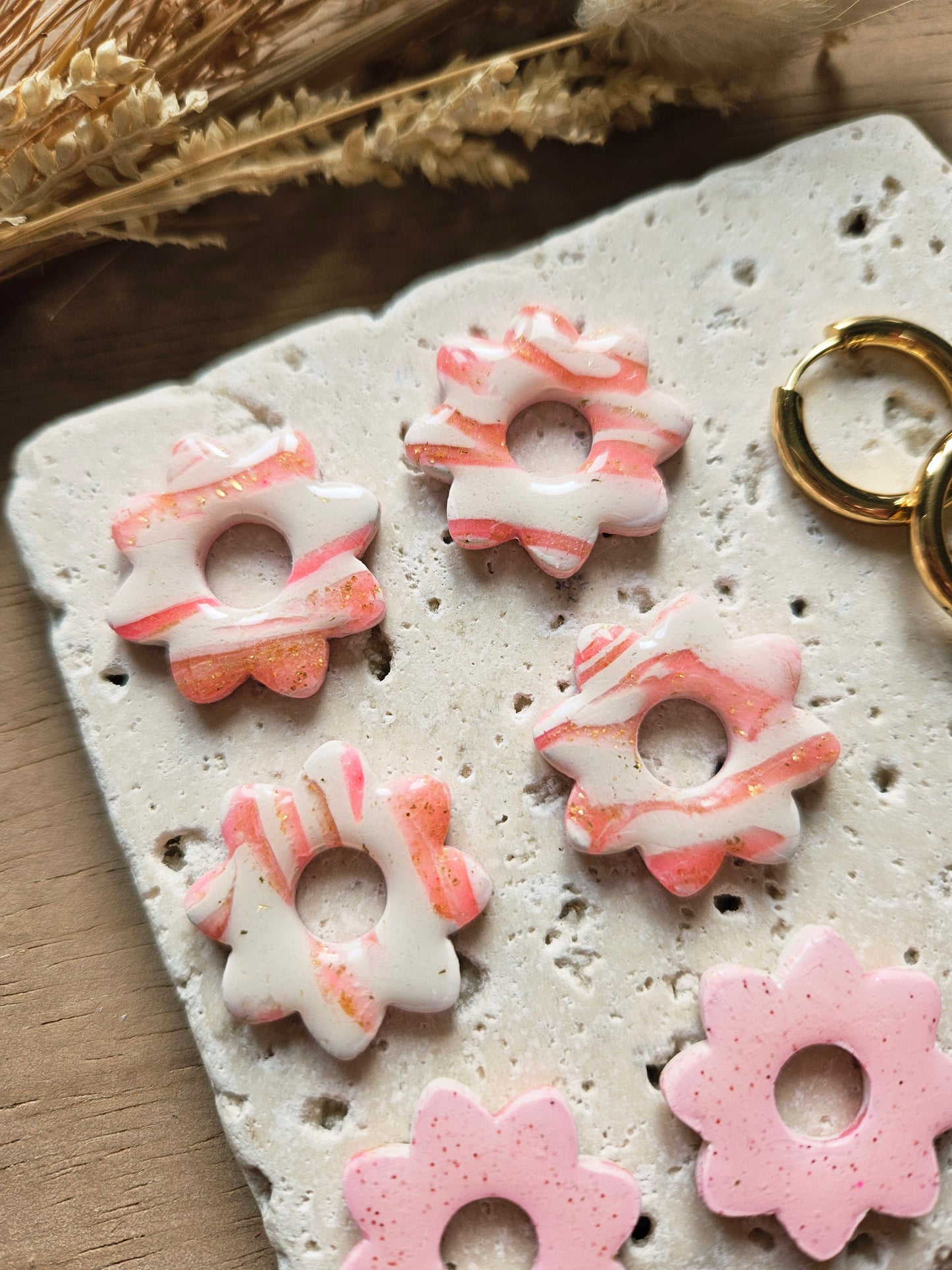 Pampilles interchangeables - par 2 - Collection Saint Valentin - LISETTE - Réversible ROSE MARBRÉE / ROSE FRAISE