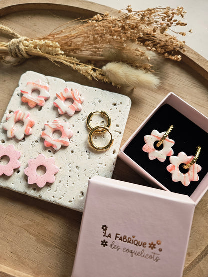 Pampilles interchangeables - par 2 - Collection Saint Valentin - LISETTE - Réversible ROSE MARBRÉE / ROSE FRAISE