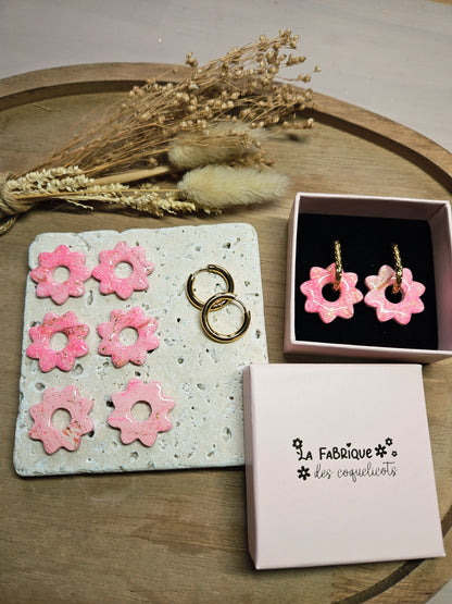 Pampilles interchangeables - par 2 - Collection Saint Valentin - LISETTE - Réversible rose paillette & rose nacré