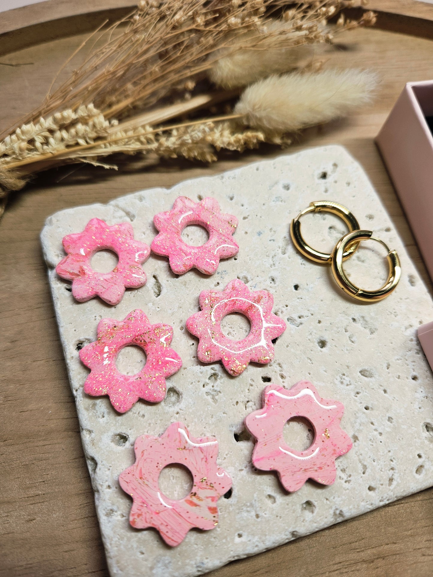 Pampilles interchangeables - par 2 - Collection Saint Valentin - LISETTE - Réversible rose paillette & rose nacré