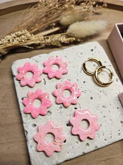 Pampilles interchangeables - par 2 - Collection Saint Valentin - LISETTE - Réversible rose paillette & rose nacré