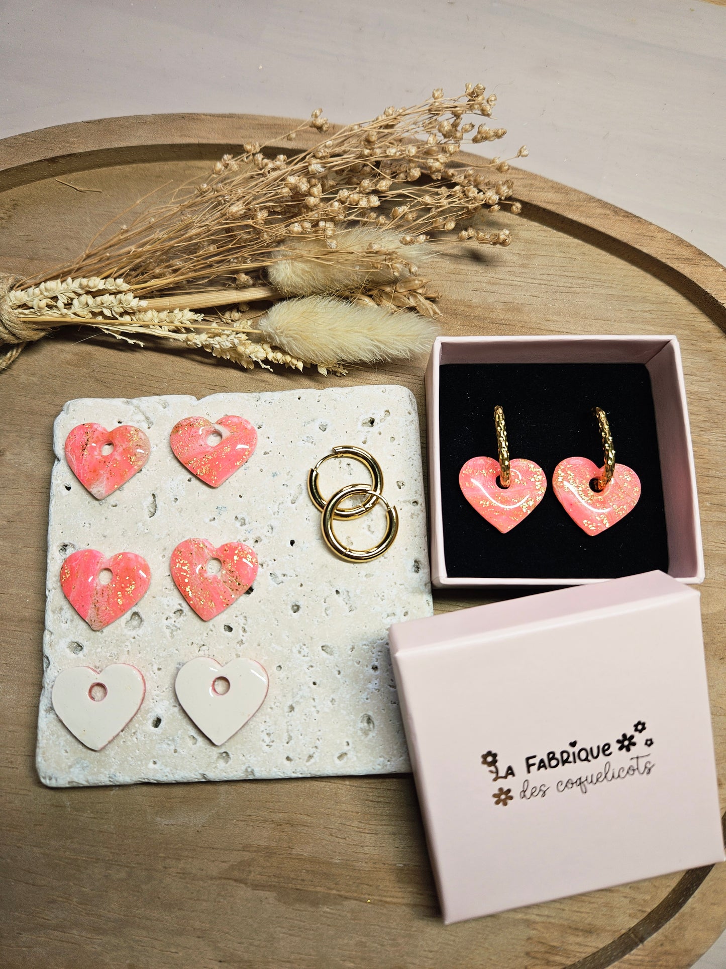 Pampilles interchangeables - par 2 - Collection SAINT VALENTIN - MARGOT - ROSE & OR