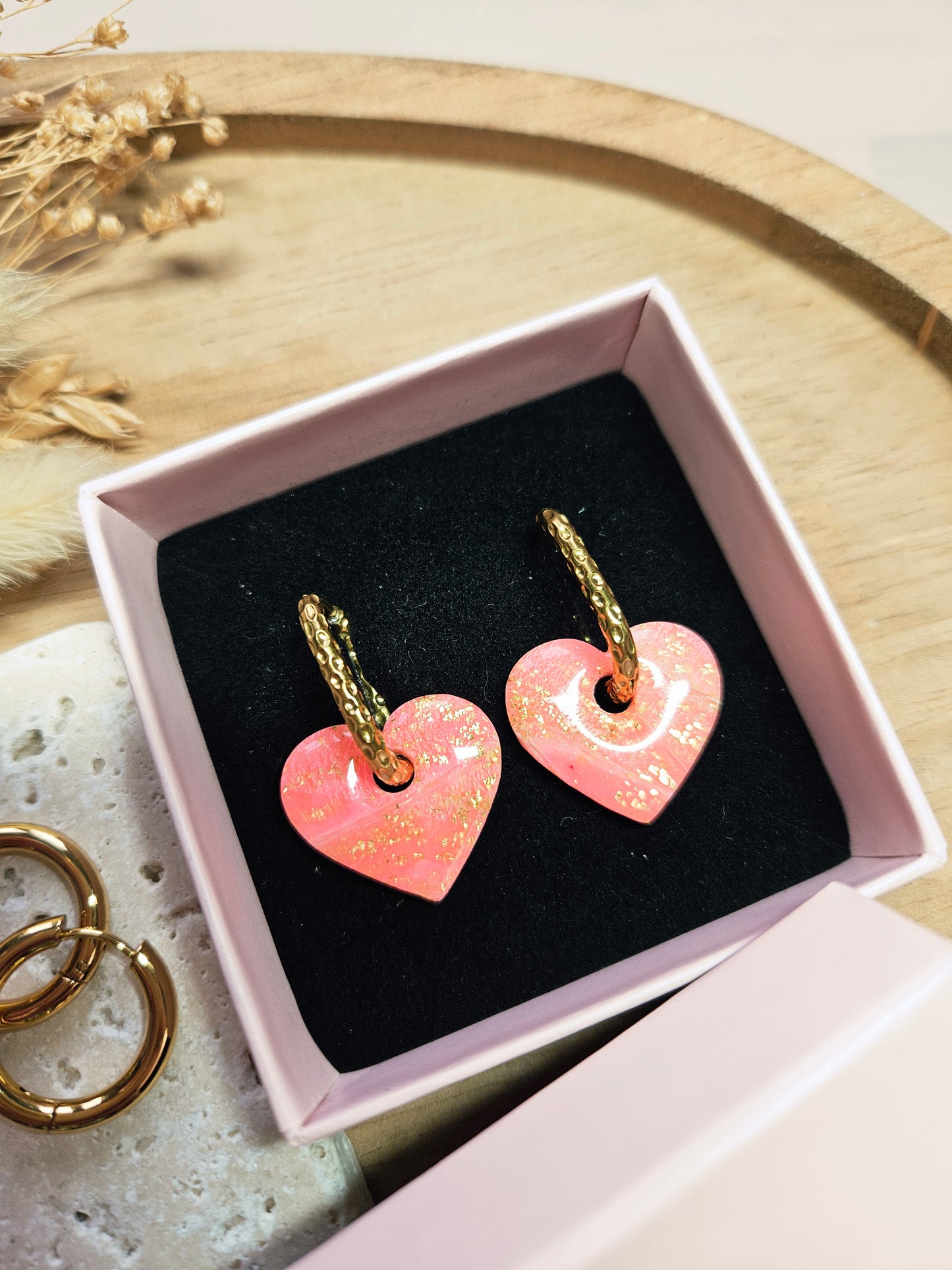 Pampilles interchangeables - par 2 - Collection SAINT VALENTIN - MARGOT - ROSE & OR