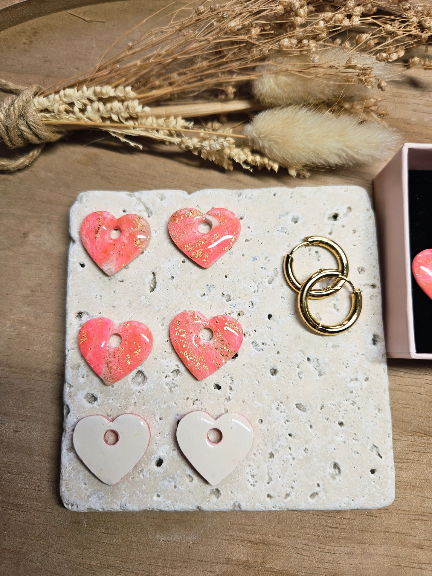 Pampilles interchangeables - par 2 - Collection SAINT VALENTIN - MARGOT - ROSE & OR