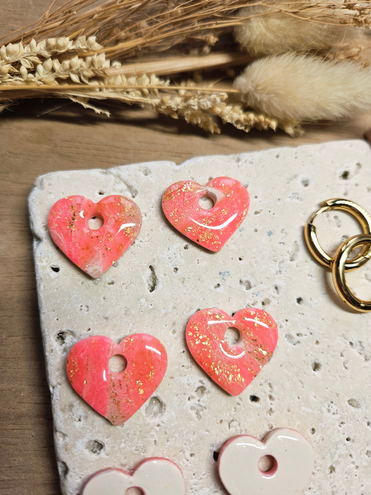 Pampilles interchangeables - par 2 - Collection SAINT VALENTIN - MARGOT - ROSE & OR