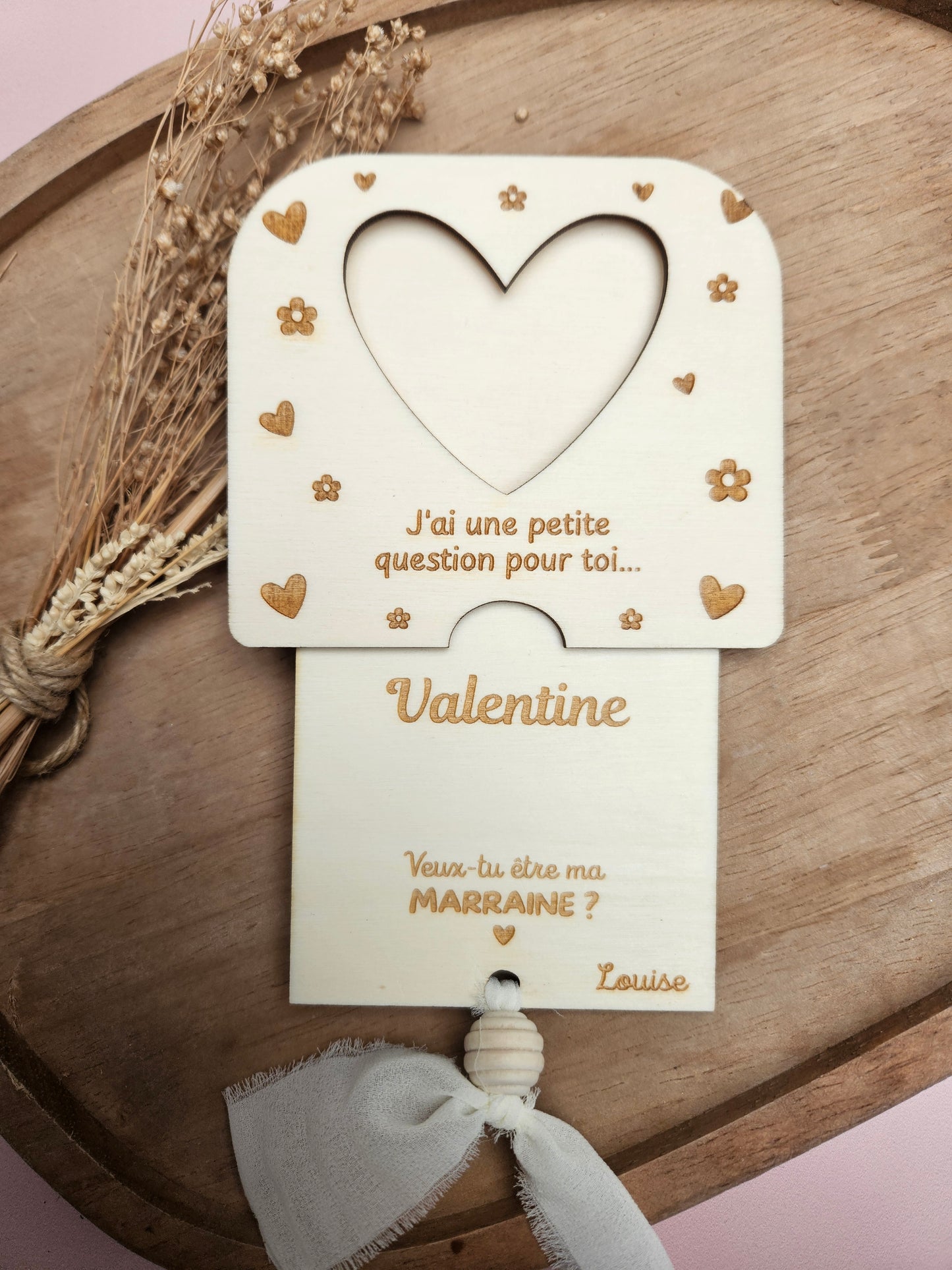 Demande surprise personnalisée -  Tiroir coeur et fleur