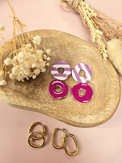 Pampilles interchangeables - par 2 - DONUT - RAYE BLANC MAUVE - REVERSIBLE