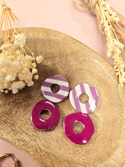Pampilles interchangeables - par 2 - DONUT - RAYE BLANC MAUVE - REVERSIBLE