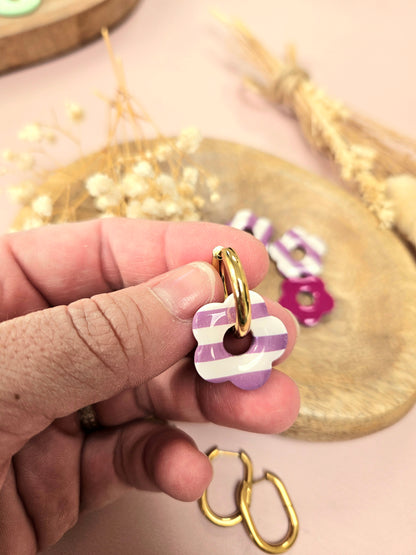 Pampilles interchangeables - par 2 - ZELIE - RAYE BLANC MAUVE