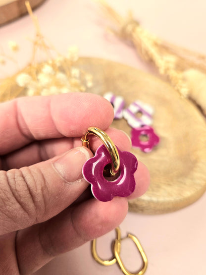 Pampilles interchangeables - par 2 - ZELIE - RAYE BLANC MAUVE