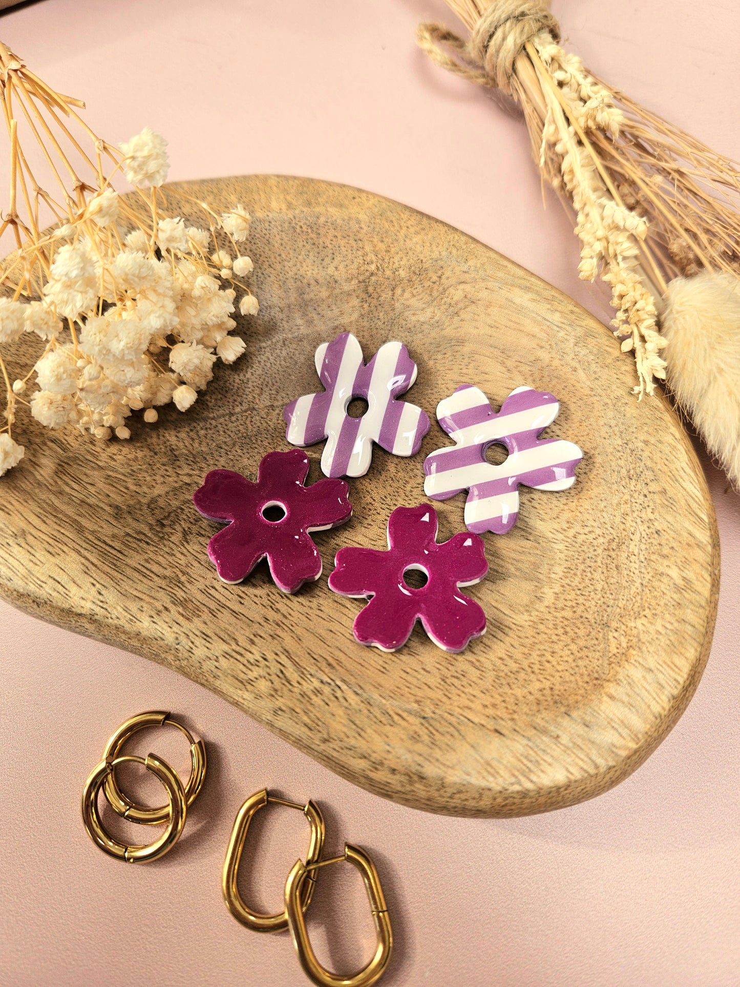 Pampilles interchangeables - par 2 - ZOE- RAYE BLANC MAUVE - REVERSIBLE