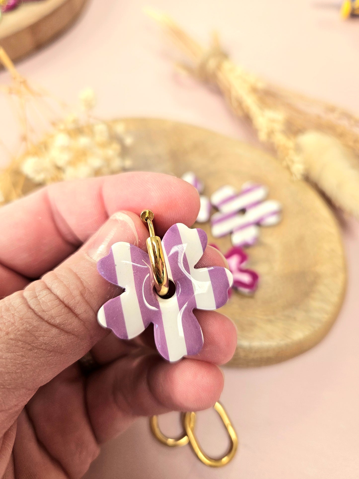 Pampilles interchangeables - par 2 - ZOE- RAYE BLANC MAUVE - REVERSIBLE