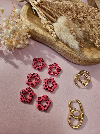 Pampilles interchangeables - par 2 - ZELIE - ROSE FRAMBOISE LEOPARD REVERSIBLE
