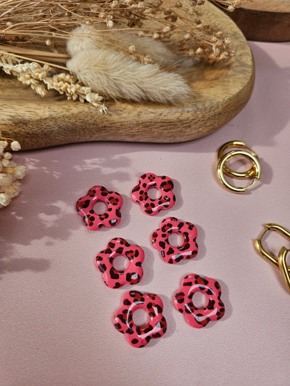 Pampilles interchangeables - par 2 - ZELIE - ROSE FRAMBOISE LEOPARD REVERSIBLE