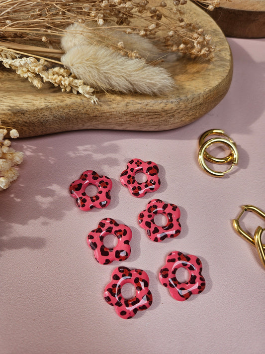 Pampilles interchangeables - par 2 - ZELIE - ROSE FRAMBOISE LEOPARD REVERSIBLE