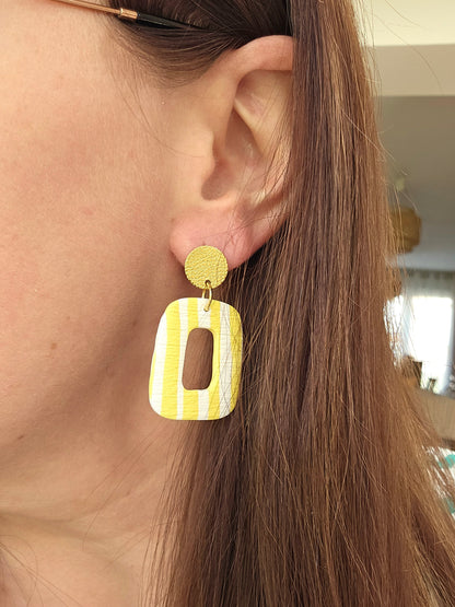 Boucles oreilles - CLAUDINE - RAYE JAUNE ET BLANC