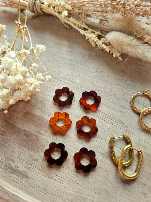 Pampilles interchangeables - par 2 - ZELIE - MARBRÉ AMBRE MARRON