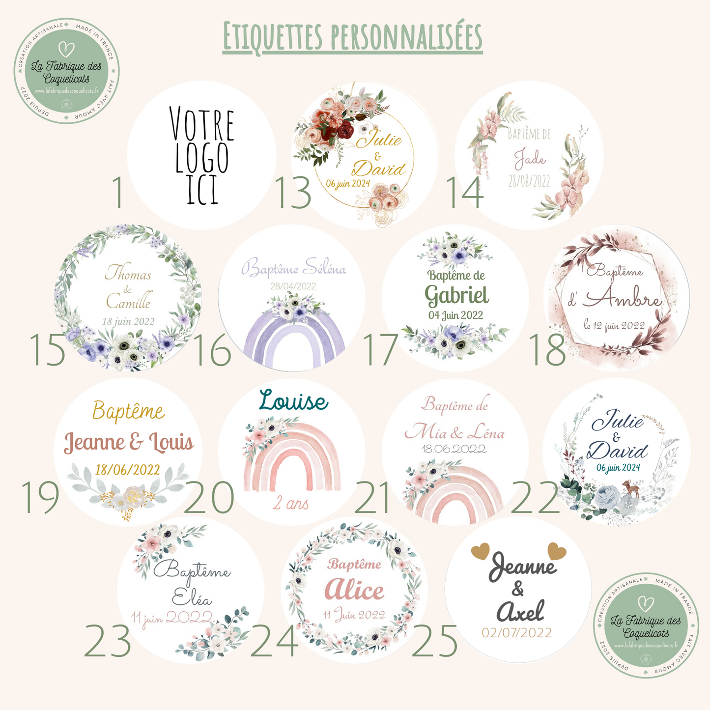 Etiquette autocollante personnalisée |mariage baptême baby shower anniversaire pacs communion
