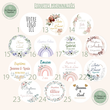 Etiquette autocollante personnalisée |mariage baptême baby shower anniversaire pacs communion