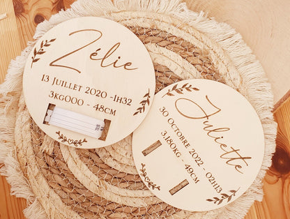 Plaque de naissance pour bracelet | cadeau de naissance | carte bienvenue bébé | naissance | plaque bois | personnalisé