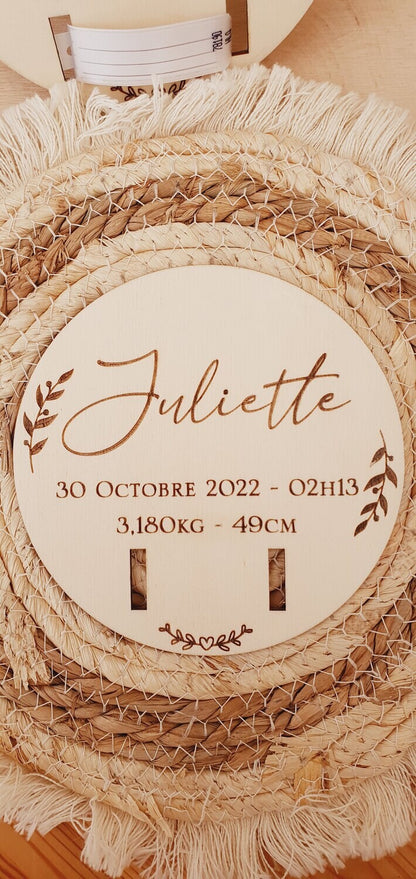 Plaque de naissance pour bracelet | cadeau de naissance | carte bienvenue bébé | naissance | plaque bois | personnalisé