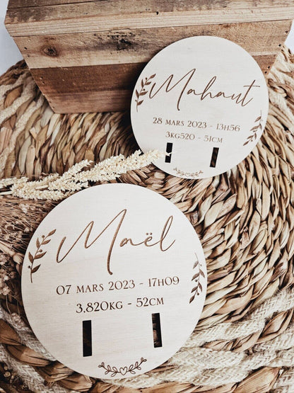 Plaque de naissance pour bracelet | cadeau de naissance | carte bienvenue bébé | naissance | plaque bois | personnalisé