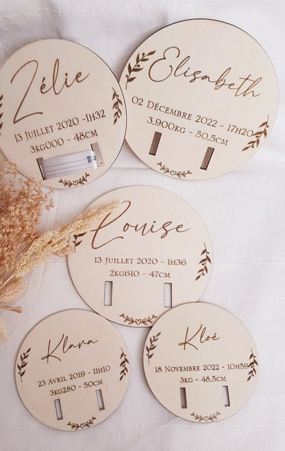 Plaque de naissance pour bracelet | cadeau de naissance | carte bienvenue bébé | naissance | plaque bois | personnalisé